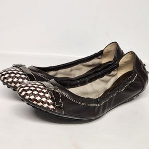 Todās Brown leather ballet flat with woven toe design size 36.5